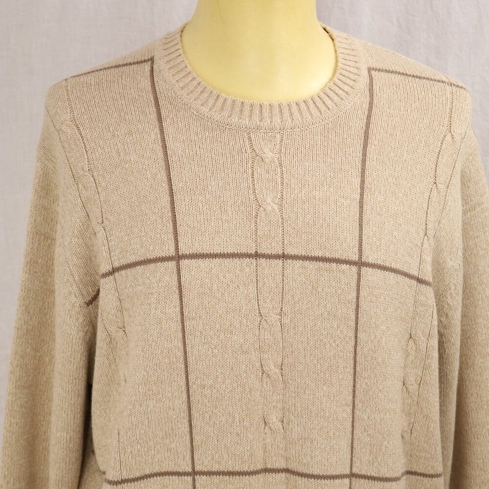 Dockers Men's Beige Sweater L Cable Knit Pullover Brown Striped Box Pattern VTG - Picture 4 of 12